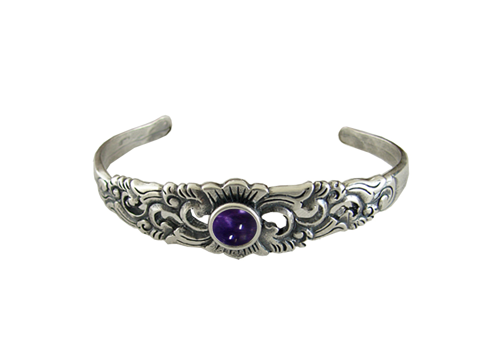 Sterling Silver Detailed Cuff Bracelet With Iolite